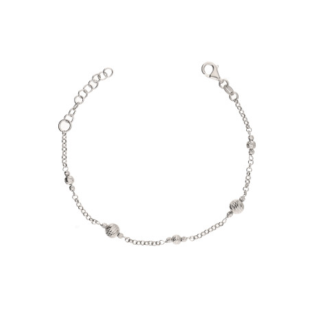 Bransoletka srebrna rodowana z diamentowanymi dmuchanymi kulkami próba 925