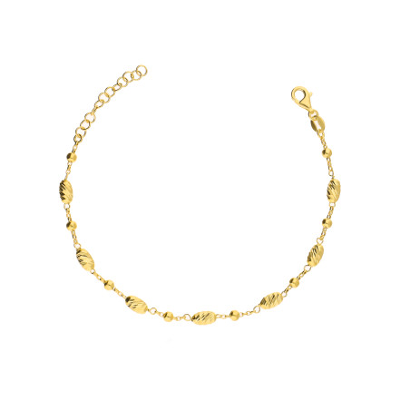 Bransoleta srebrna koloru złotego z ogniw w kształcie dmuchanych fasolek o diamentowanej powierzchni próba 925