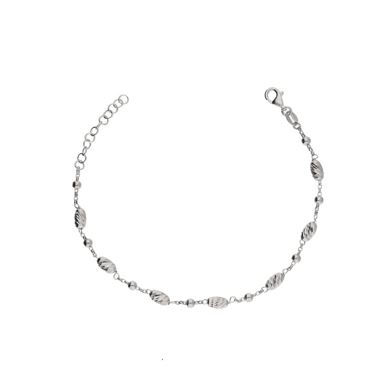 Bransoleta srebrna z ogniw w kształcie dmuchanych fasolek o diamentowanej powierzchni próba 925