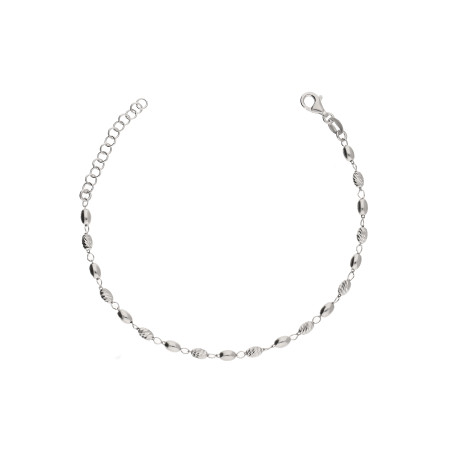 Bransoleta srebrna z dmuchanych, diamentowanych fasolek i gładkich elementów próba 925