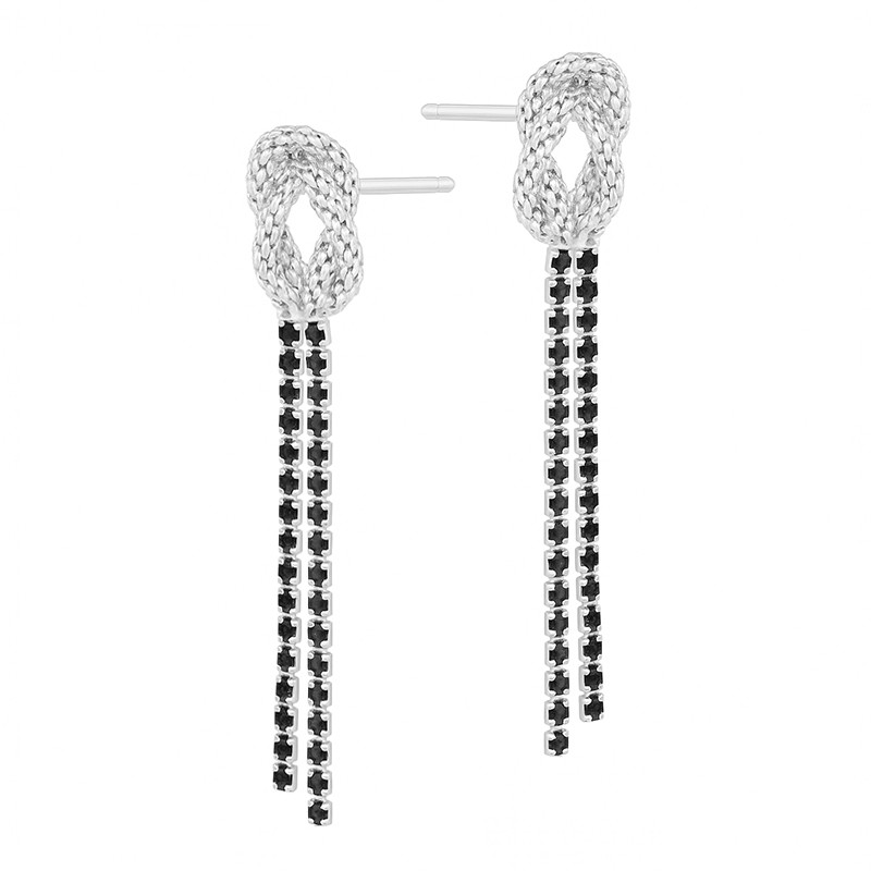 Kolczyki srebrne węzeł i czarne cyrkonie
