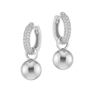 Srebrne kolczyki kółka z cyrkoniami z wiszącą kulką próba 925