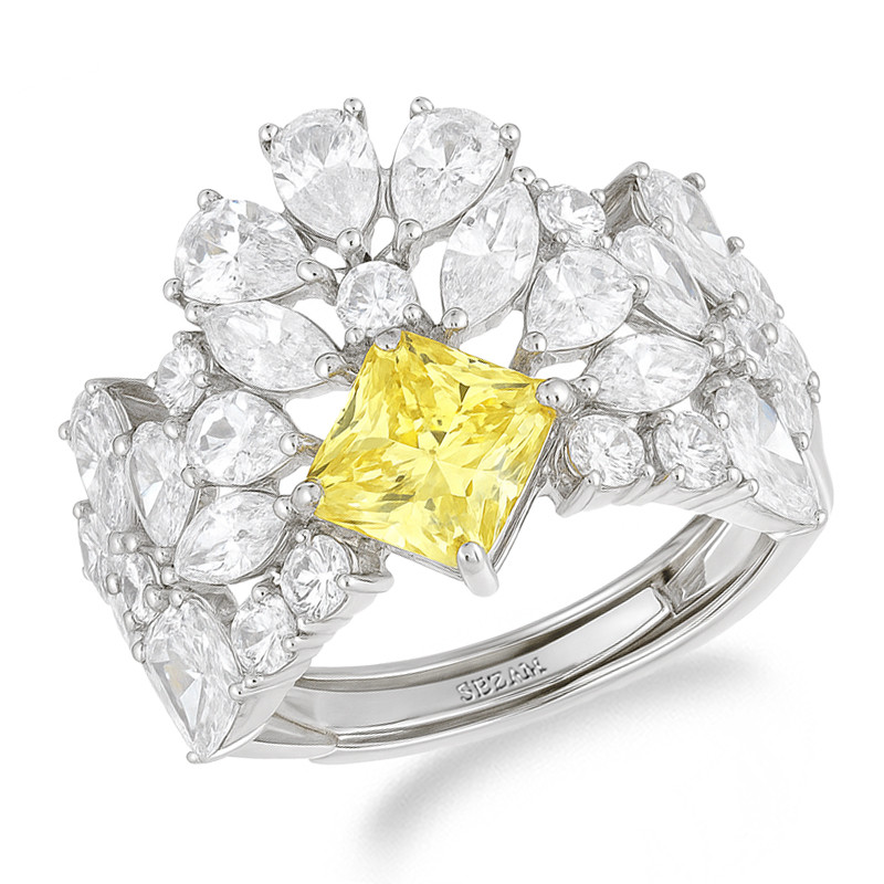 Pierścionek srebrny 925 cyrkonie barwy białej i cytrynowej