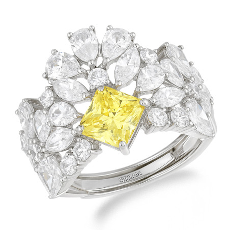 Pierścionek srebrny 925 cyrkonie barwy białej i cytrynowej