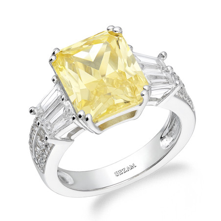 Pierścionek z cyrkoniami bagieta koloru żółtego i białego srebro 925