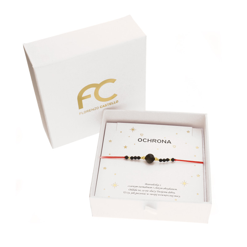 Bransoletka sznurkowa z turmalinem i obsydianem, kulki ze srebra 925
