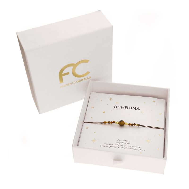 Bransoletka sznurkowa brązowa z tygrysim okiem – talizman ochrony i wewnętrznej siły, kulki srebro 925