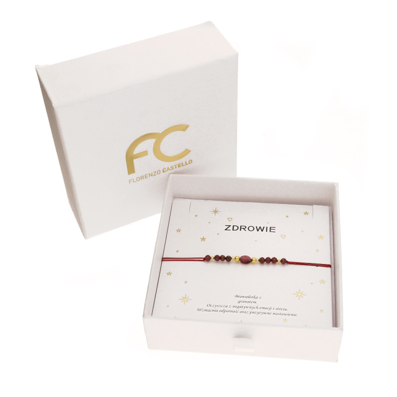 Bransoletka sznurkowa bordowa z fasetowanymi granatami i owalnym kamieniem, kulki srebro 925