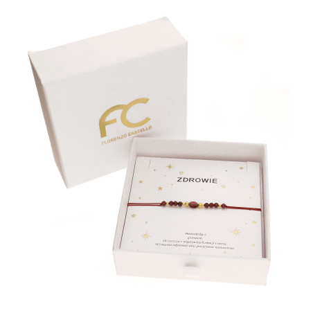 Bransoletka sznurkowa bordowa z fasetowanymi granatami i owalnym kamieniem, kulki srebro 925