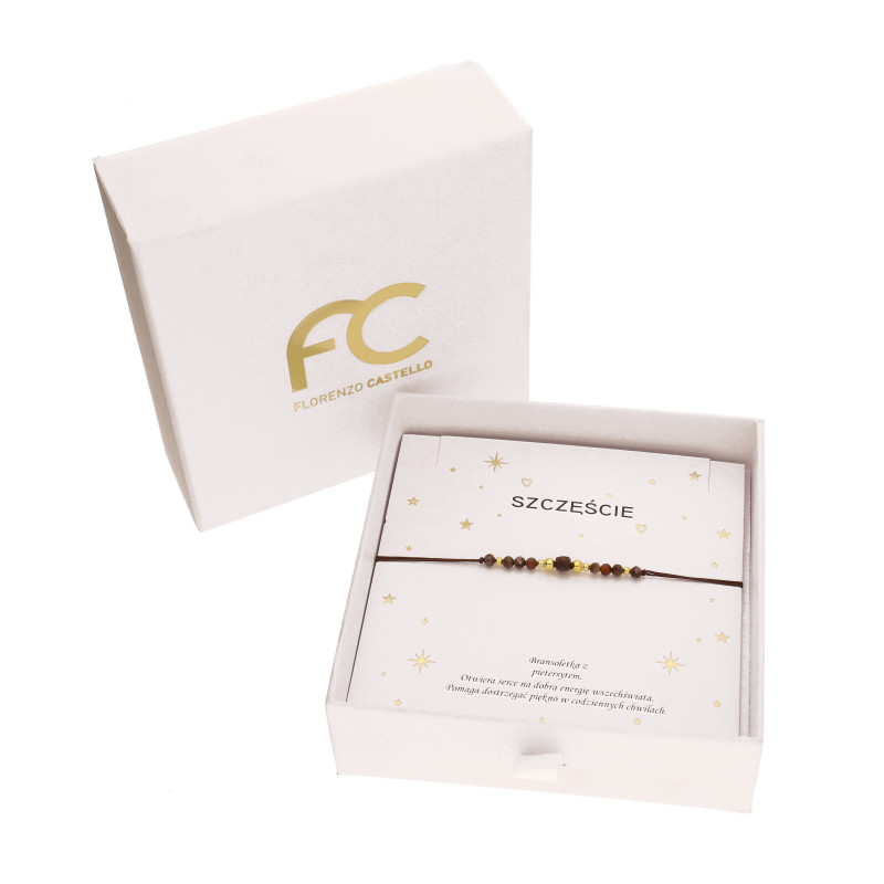 Bransoletka sznurkowa brązowa z fasetowanymi pietersytami, kulki srebro 925