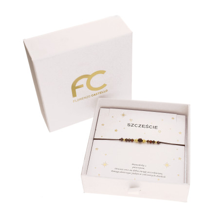 Bransoletka sznurkowa brązowa z fasetowanymi pietersytami, kulki srebro 925