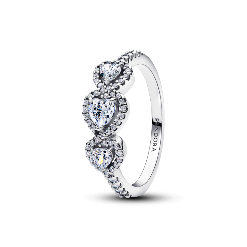 Pierścionek z trzema sercami w lśniącej obwódce 194413C01 Ag 925