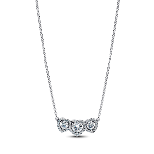 Krótki naszyjnik z trzema sercami w lśniącej obwódce 394412C01 Ag 925