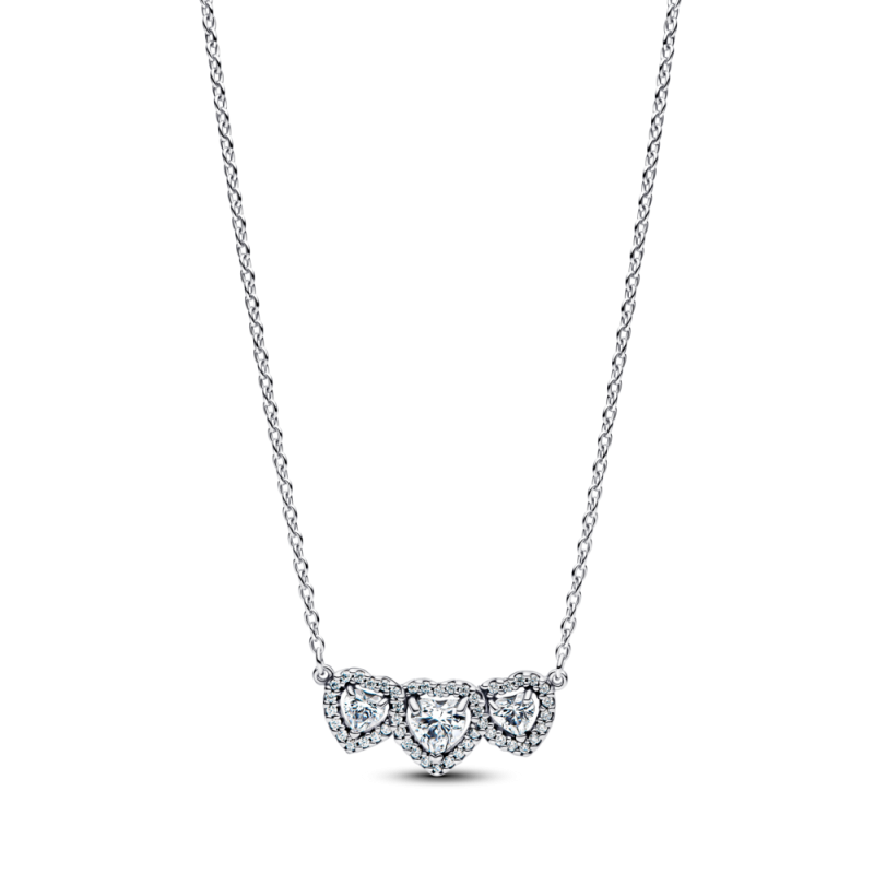 Krótki naszyjnik z trzema sercami w lśniącej obwódce 394412C01 Ag 925