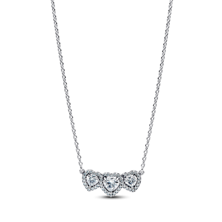 Krótki naszyjnik z trzema sercami w lśniącej obwódce 394412C01 Ag 925