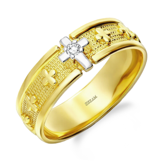 Pierścionek złoty różaniec z cyrkonią próba 585