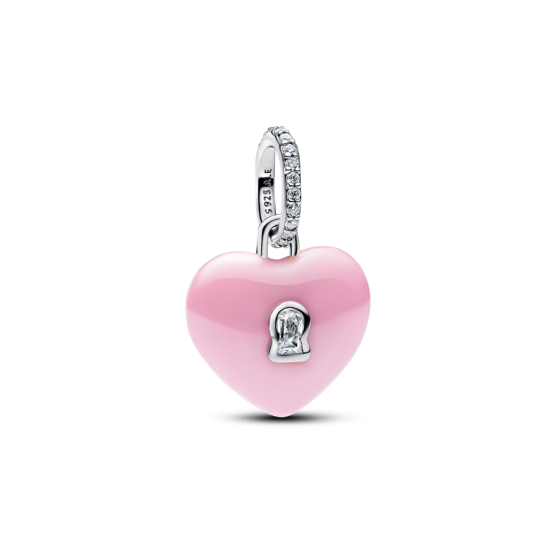 Charms-zawieszka Różowe ceramiczne serce i kłódka 794424C01 Ag 925