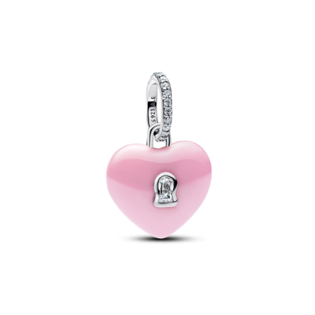 Charms-zawieszka Różowe ceramiczne serce i kłódka 794424C01 Ag 925