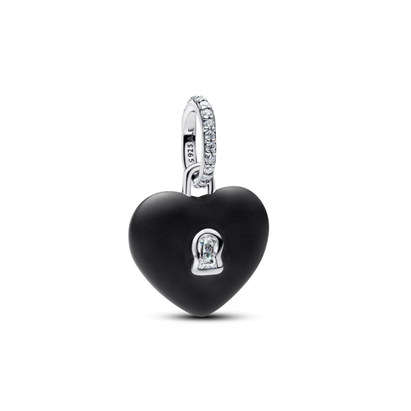 Charms-zawieszka Czarne ceramiczne serce i kłódka 794424C02 Ag 925