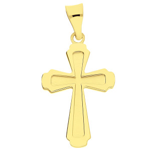 Krzyżyk złoty próba 585 ramiona poszerzane środek mat