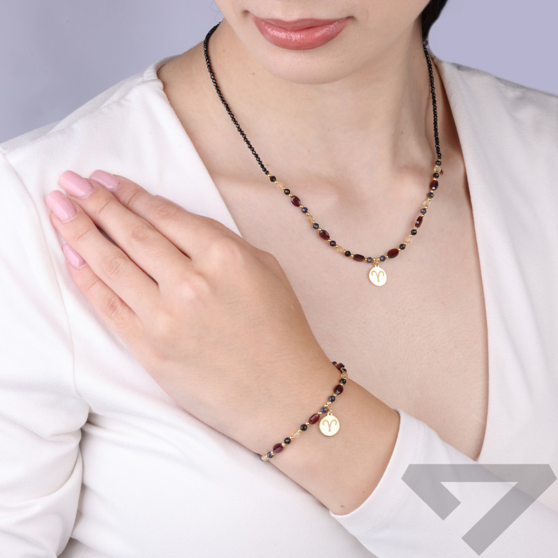 Bransoletka znak zodiaku Baran z kamieniami naturalnymi srebro 925 koloru złotego