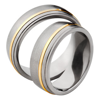 Obrączka tytanowa płaska z paskiem złota 585 TG32-7