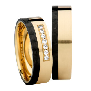 Obrączka z karbonu i złota 333 z cyrkoniami GC5-6-7-cyr
