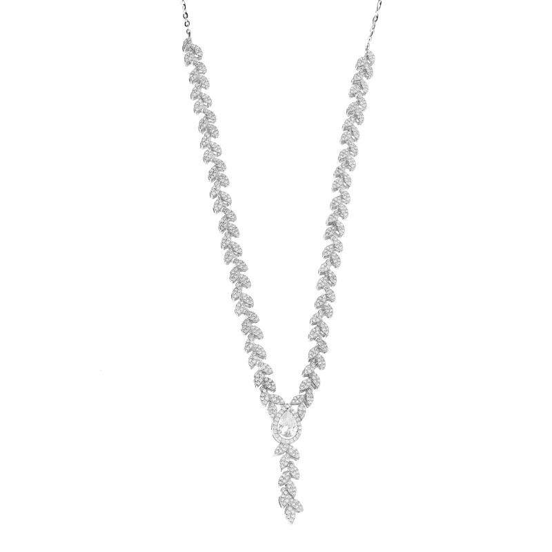 Naszyjnik srebrny Markiza kropla łezka z cyrkoniami w kształcie kłosa