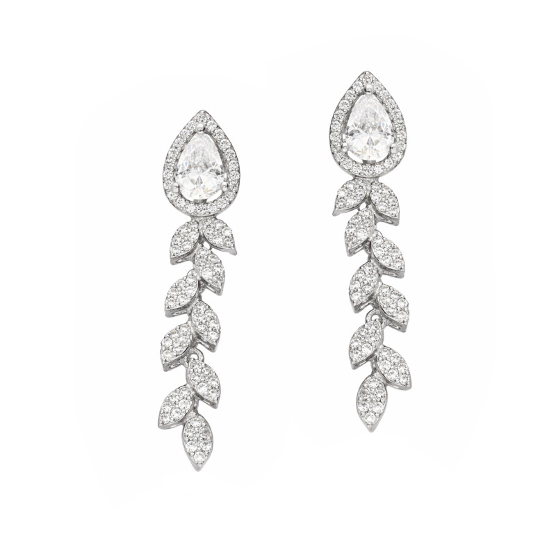 Kolczyki srebrne Markiza łezka i cyrkonie w kształt kłosa