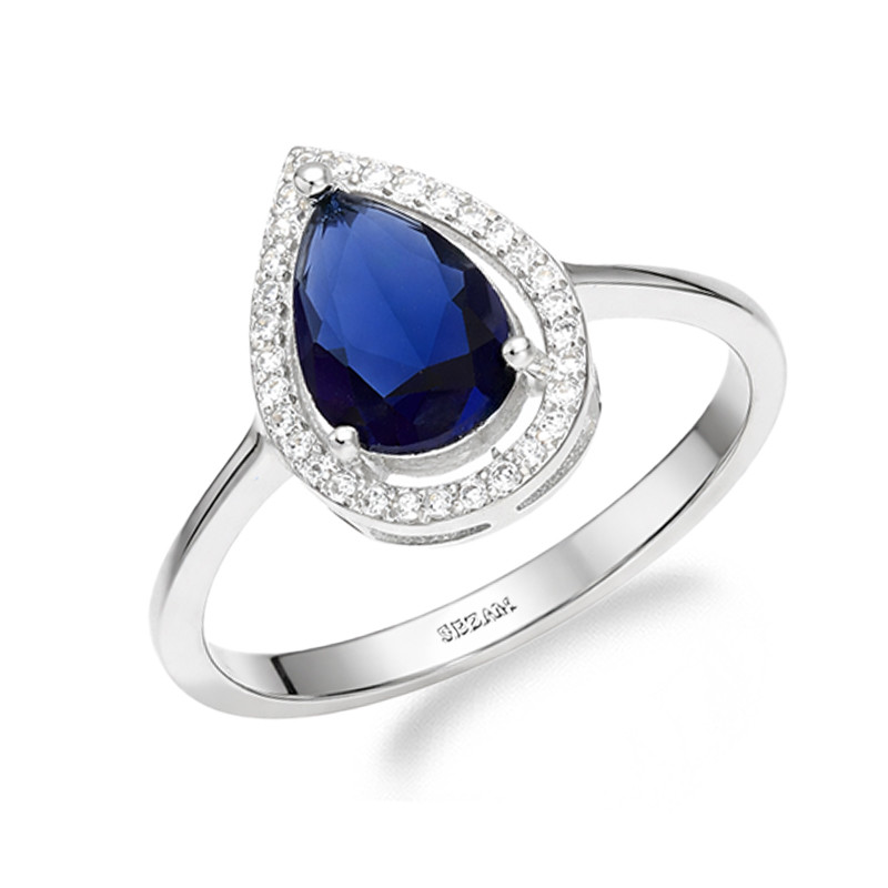 Pierścionek srebrny Markiza łezka szafirowa