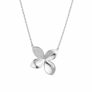 Naszyjnik srebrny kwiat z czterema płatkami na łańcuszku anker