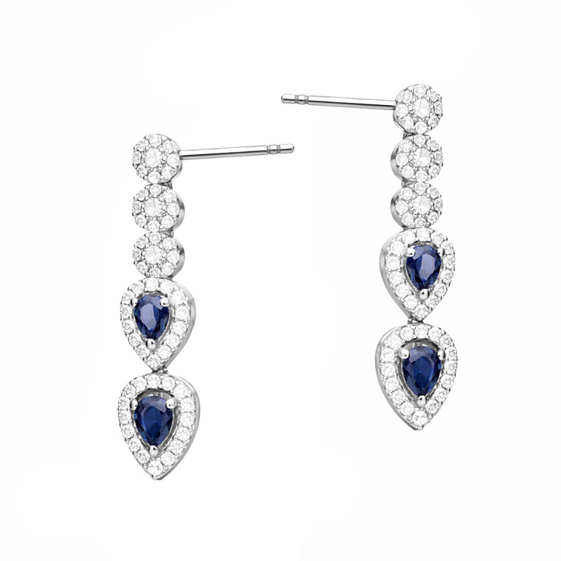Kolczyki srebrne Markiza łezka szafirowa cyrkonia
