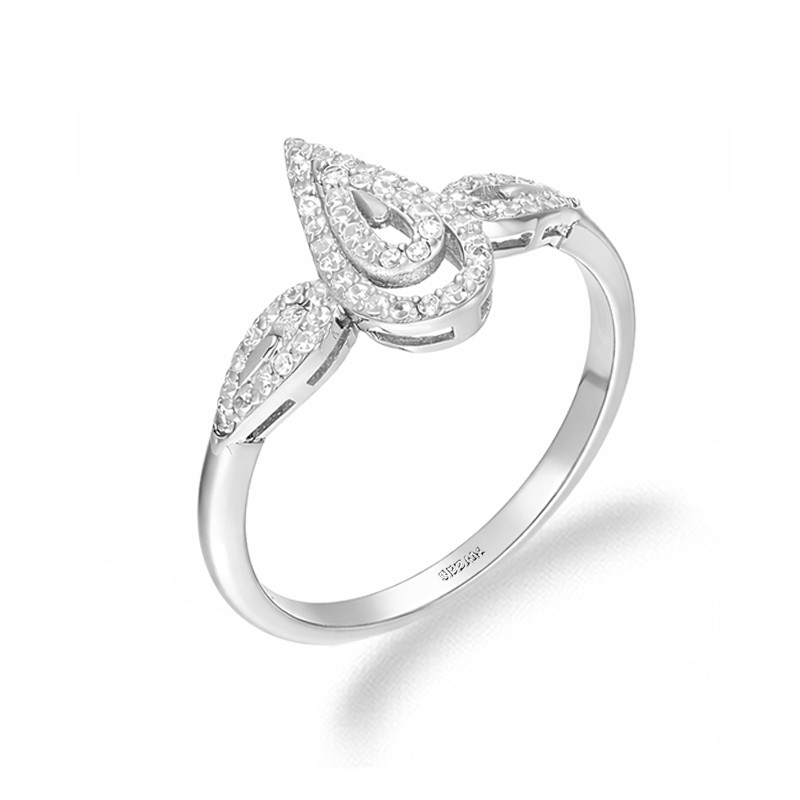 Pierścionek srebrny kropla łezka z cyrkoniami
