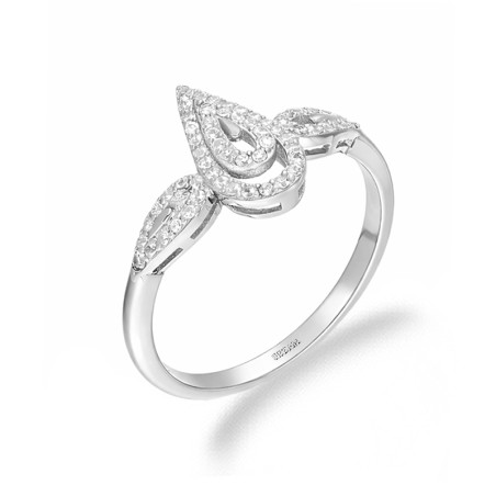 Pierścionek srebrny kropla łezka z cyrkoniami