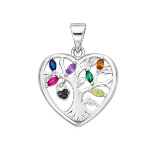 Wisiorek srebrny w kształcie serca z drzewkiem życia zdobionym kolorowymi cyrkoniami próba 925