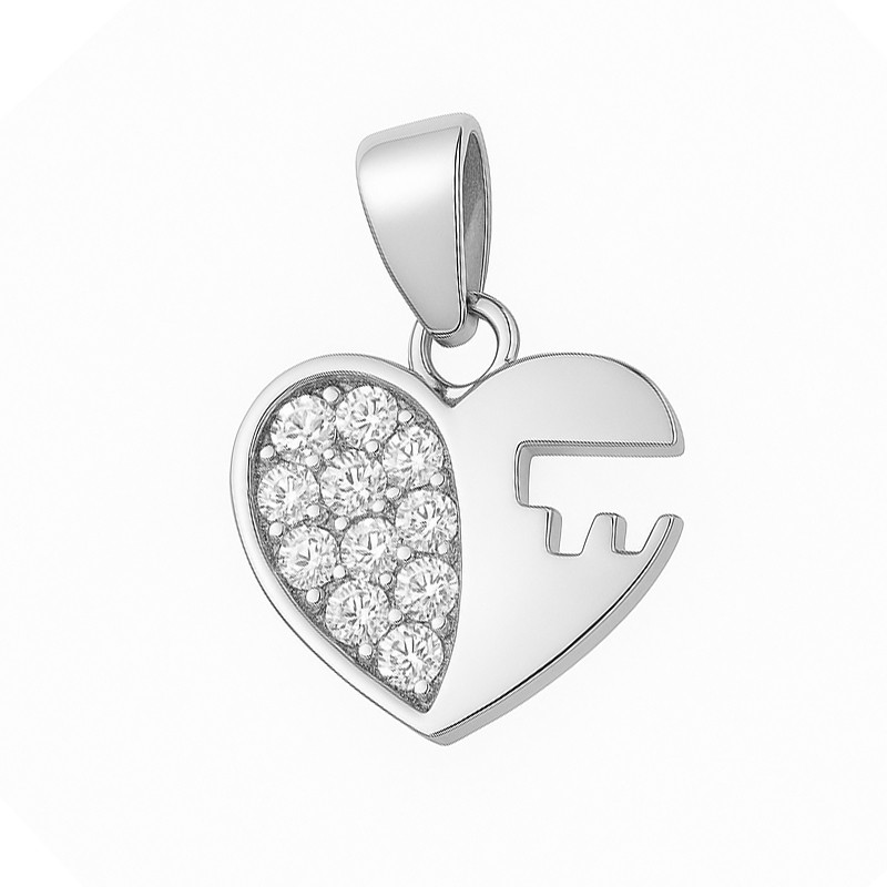 Serduszko srebrne z białymi cyrkoniami i kluczem