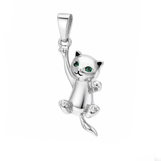 Wisiorek srebrny kot z zielonymi oczami z cyrkonii próba 925