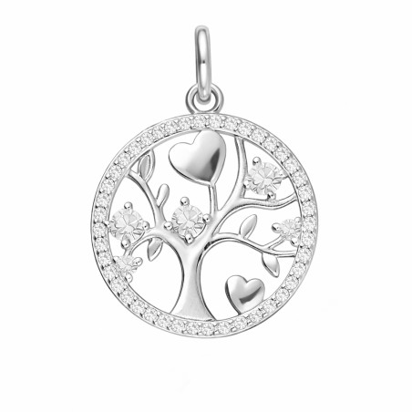 Zawieszka srebrna drzewko w kole z białymi cyrkoniami