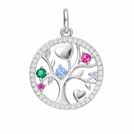 Zawieszka srebrna drzewko w kole z kolorowymi cyrkoniami