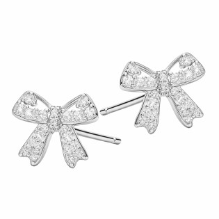 Komplet srebrnej biżuterii 925 z kokardkami wysadzanymi cyrkoniami — kolczyki i naszyjnik