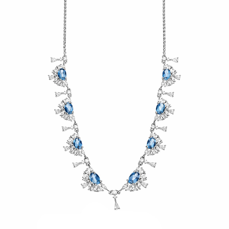Naszyjnik srebrny 925 z topazem blue London i cyrkoniami