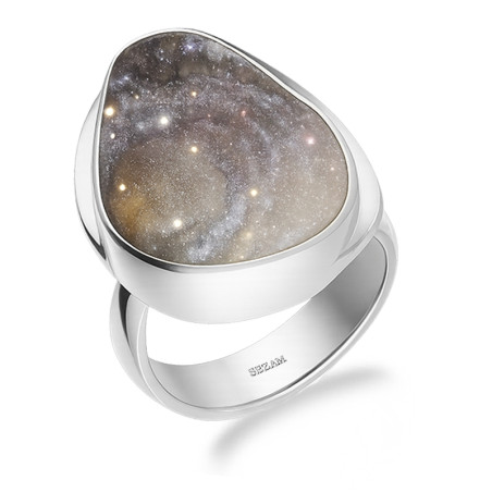 Pierścionek srebrny róża chalcedonu pokryta tytanem