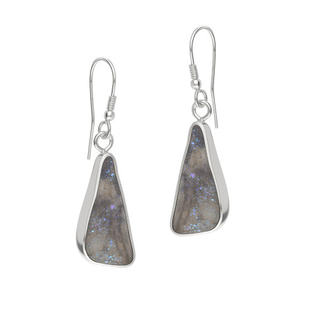 Kolczyki srebrne wiszące z różą chalcedonu