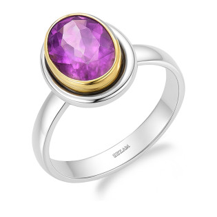 Pierścionek metaloplastyka z brassem i naturalnym ametystem
