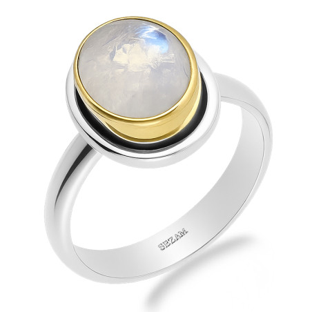 Pierścionek metaloplastyka z brassem i kamieniem księżycowym