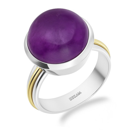 Pierścionek metaloplastyka z brassem i ametystem