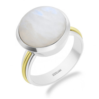 Pierścionek metaloplastyka z brassem i kamieniem księżycowym