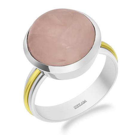 Pierścionek metaloplastyka z brassem i kwarcem różowym