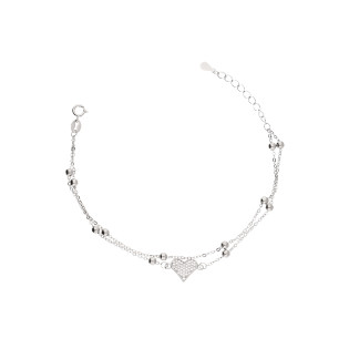 Bransoleta srebrna z sercem z cyrkonii i kulkami