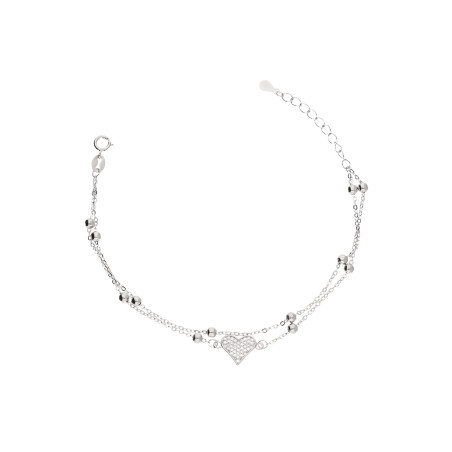 Bransoleta srebrna z sercem z cyrkonii i kulkami